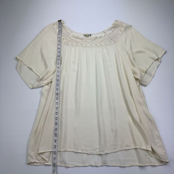Eyeshadow Ivory Blouse Crochet Lace Women's Size 2X Top Semi Sheer Short Sleeve - Picture 6 of 7